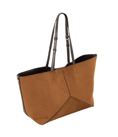 Bolsa Shopper Grande em Suede com Recortes Geométricos