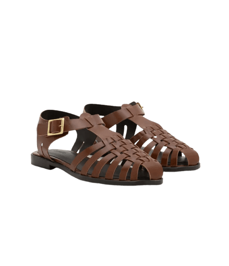 Sandália Rasteira Fisherman com Tiras Trançadas Marrom